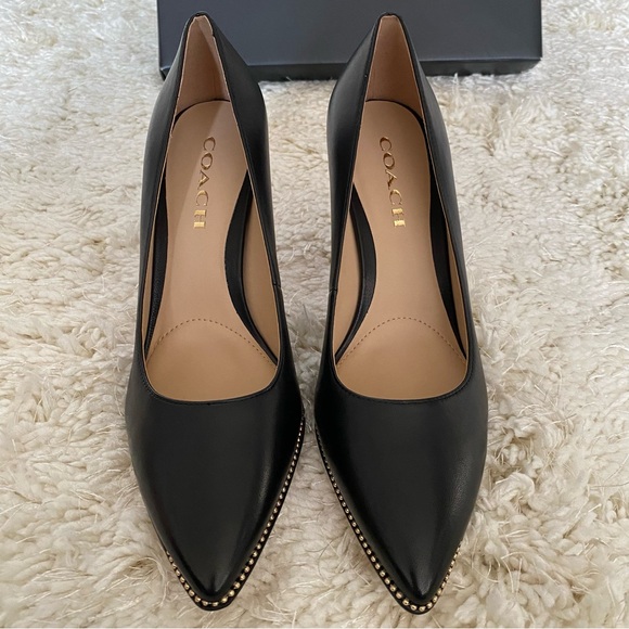 NEW COACH Samantha  Pointed Toe Pump Black/Gold Leather 7.5 - Picture 6 of 12